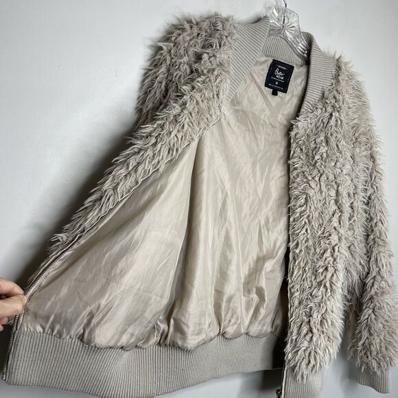 COTTON ON Womens Tan Faux-Fur Teddy Jacket Medium M Full-Zip Bomber - Picture 5 of 12